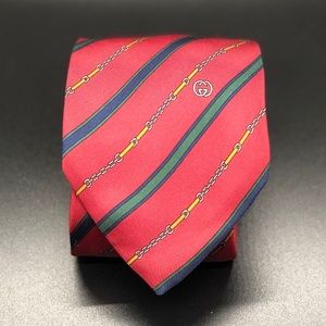 Authentic GUCCI Silk Necktie Red Vintage 80s